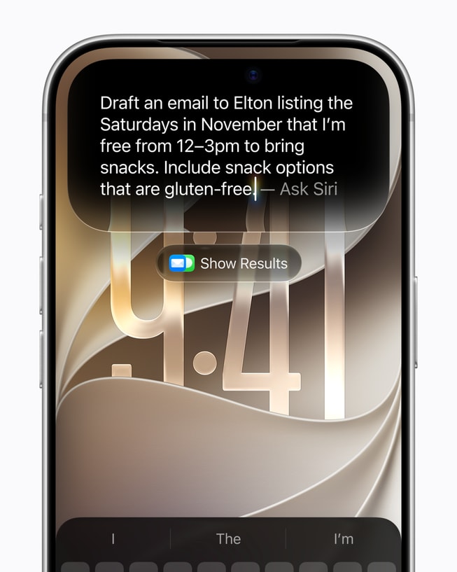 iPhone 18 Pro에서 Siri AI로 이메일을 작성하는 공식 화면