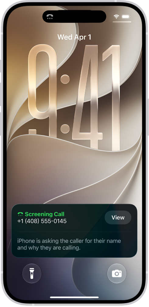 잠금 화면에 통화 스크리닝 알림이 표시된 iPhone